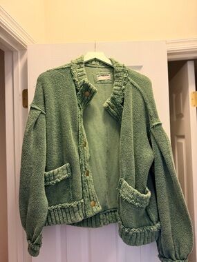 Free people Green Textured Button-Front Cardigan Jacket